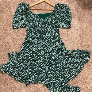 A French style floral dress, with bubble sleeves.